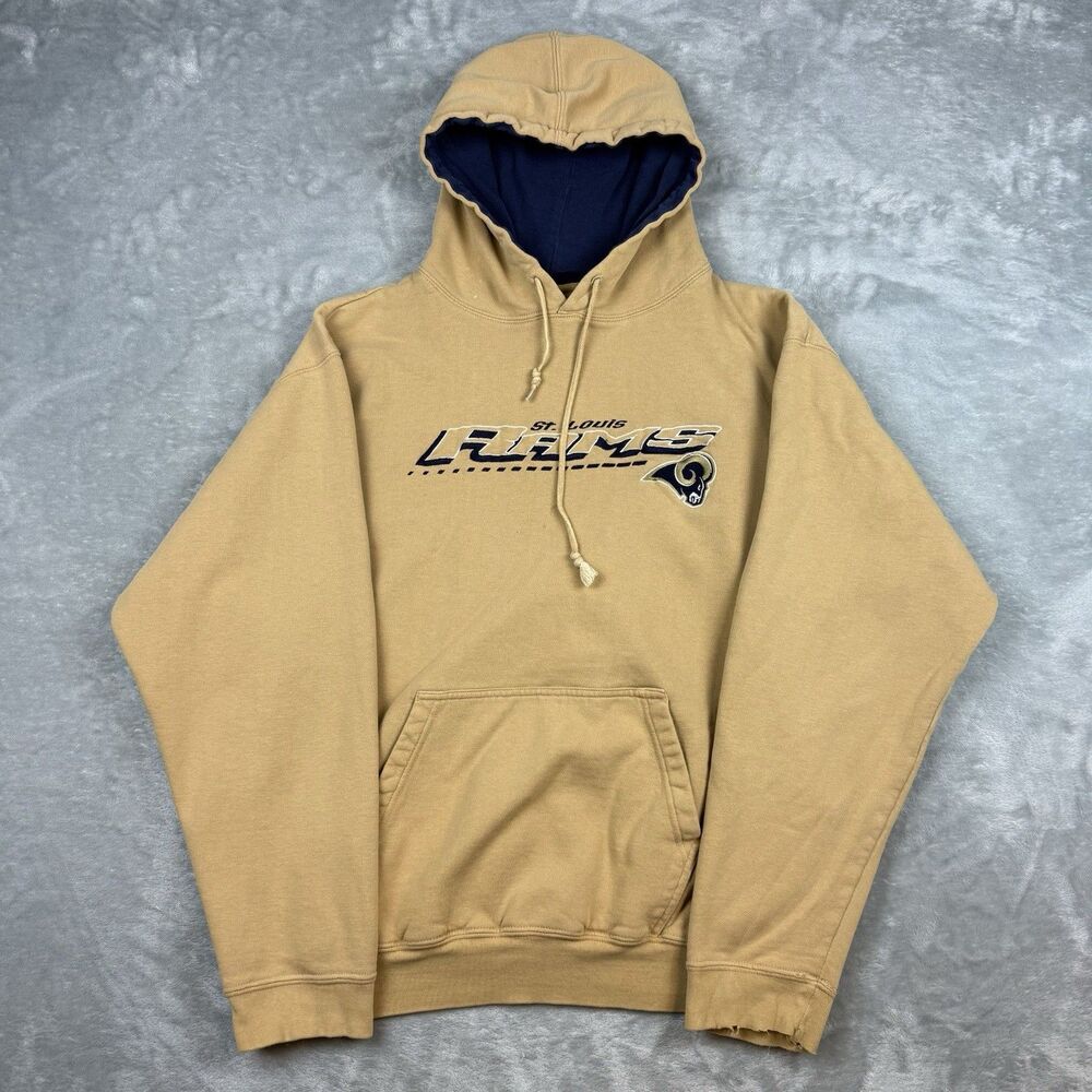 Vintage St. Louis Rams NFL Logo Athletic Game Day Hoodie Tan Large
